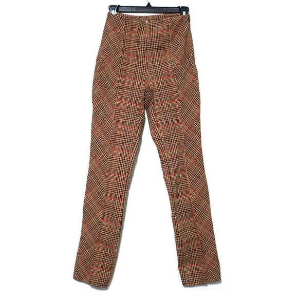 Free People Flyin High Black and Tan Plaid Slit Hem Skinny Pants Women's 4 - Picture 4 of 8